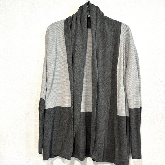 Evolution by Cyrus Cardigan Sweater Open Front Gray Ribbed Long Sleeves Size XL - Picture 1 of 8